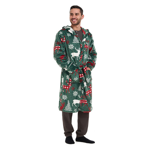 Snuggs Blanket Robe Green Deer Christmas